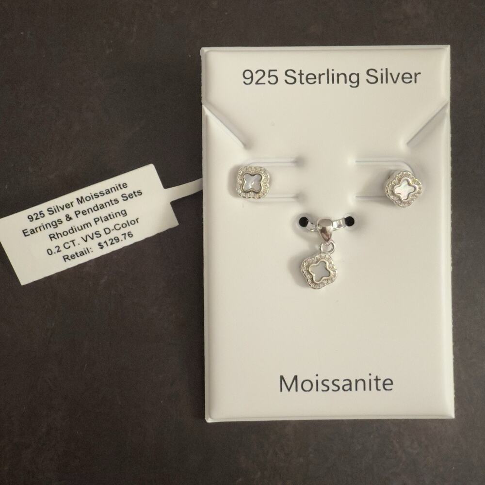 Beautiful 925 Sterling Silver Moissanite Pendant & Earring Set-NEW-MSRP$129.76
